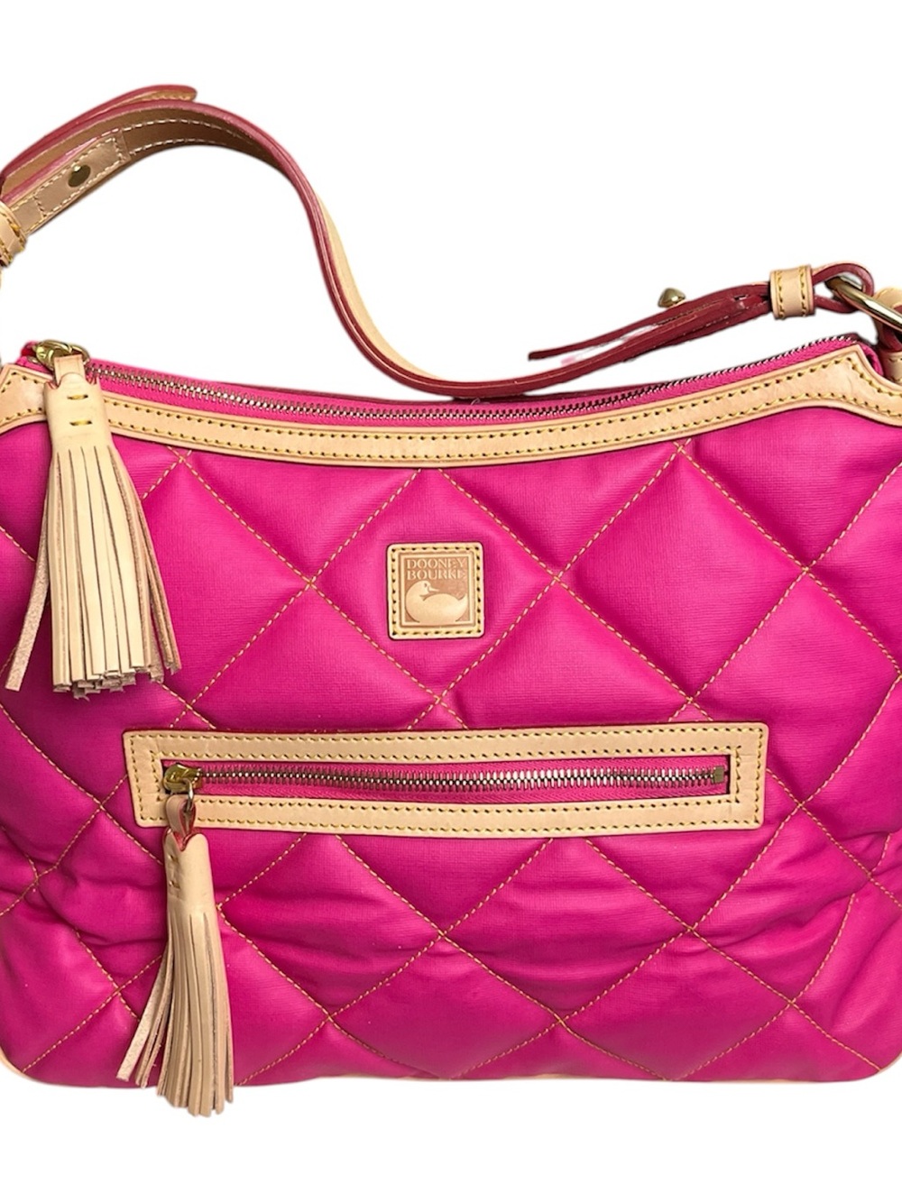 Dooney‎ & Bourke Hot Pink Quilted Shoulder Bag with Cream Trim